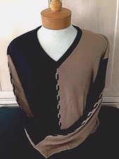 New NWT Mens Pringle Soft Wool XL V-Neck Navy and Khaki Long Sleeve Sweater