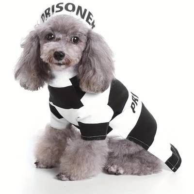 2Pcs/Set Prison Pooch Costume For Dogs, Black And White (S/M/L/XL)