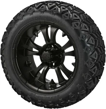 (4) Golf Cart 23x10-15 Black Trail A/T Tires on 15x7 Matte Black Vampire Wheels