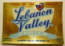 ca. 1950's Lebanon Valley Porter (Lebanon, Pennsylvania) Bottle Label