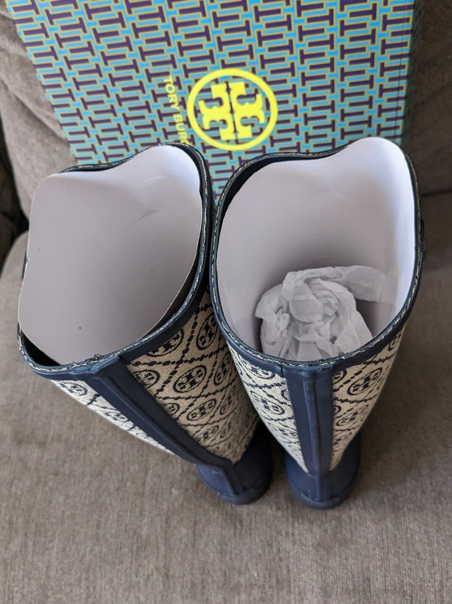 Tory Burch T Monogram Hurricane Tall Rain Boot Size 10 | eBay