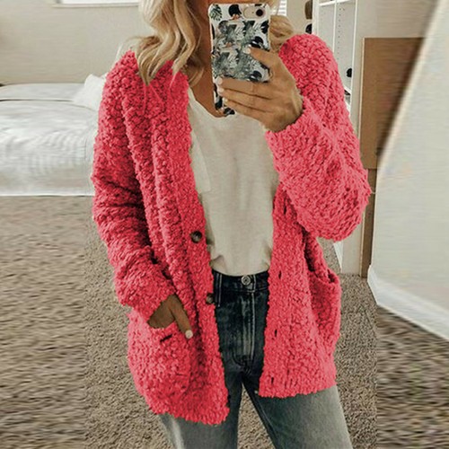 Damen Langarm Fleece Flauschige Strickjacke Pullover Tasche Mantel Jacke Oversize - Bild 19 von 32