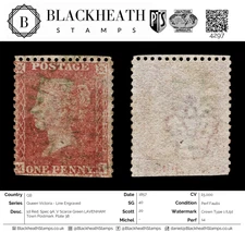 4297 GB SG40 1d Red. Spec 9A. V Scarce Green LAVENHAM Town Postmark. Plate 38. 1