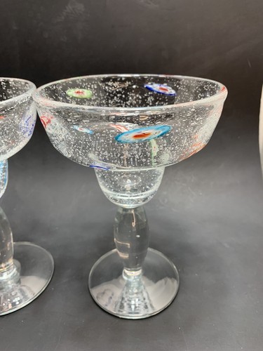 3 Hand Blown Millefiori Margarita Glasses Bubbles Large Mexican Art Fiesta Fiore - 第 15/22 張圖片
