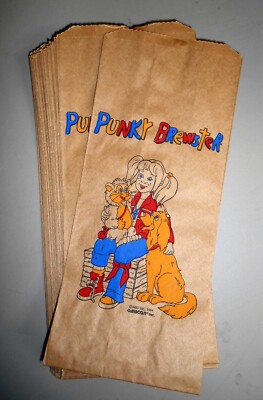 NOS Vintage 80's Punky Brewster Party Bags birthday Brown Paper Lunch Loot Bags 