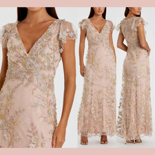 NEW Mac Duggal [ 12 ] 68192 Applique Wrap Over Flutter Sleeve Gown RoseGold J854