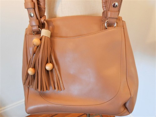 ELIZABETH & JAMES NEW TRAPEZE TAN LEATHER FLAP SATCHEL SHOULDER BAG BNWOT $595 - Picture 8 of 11