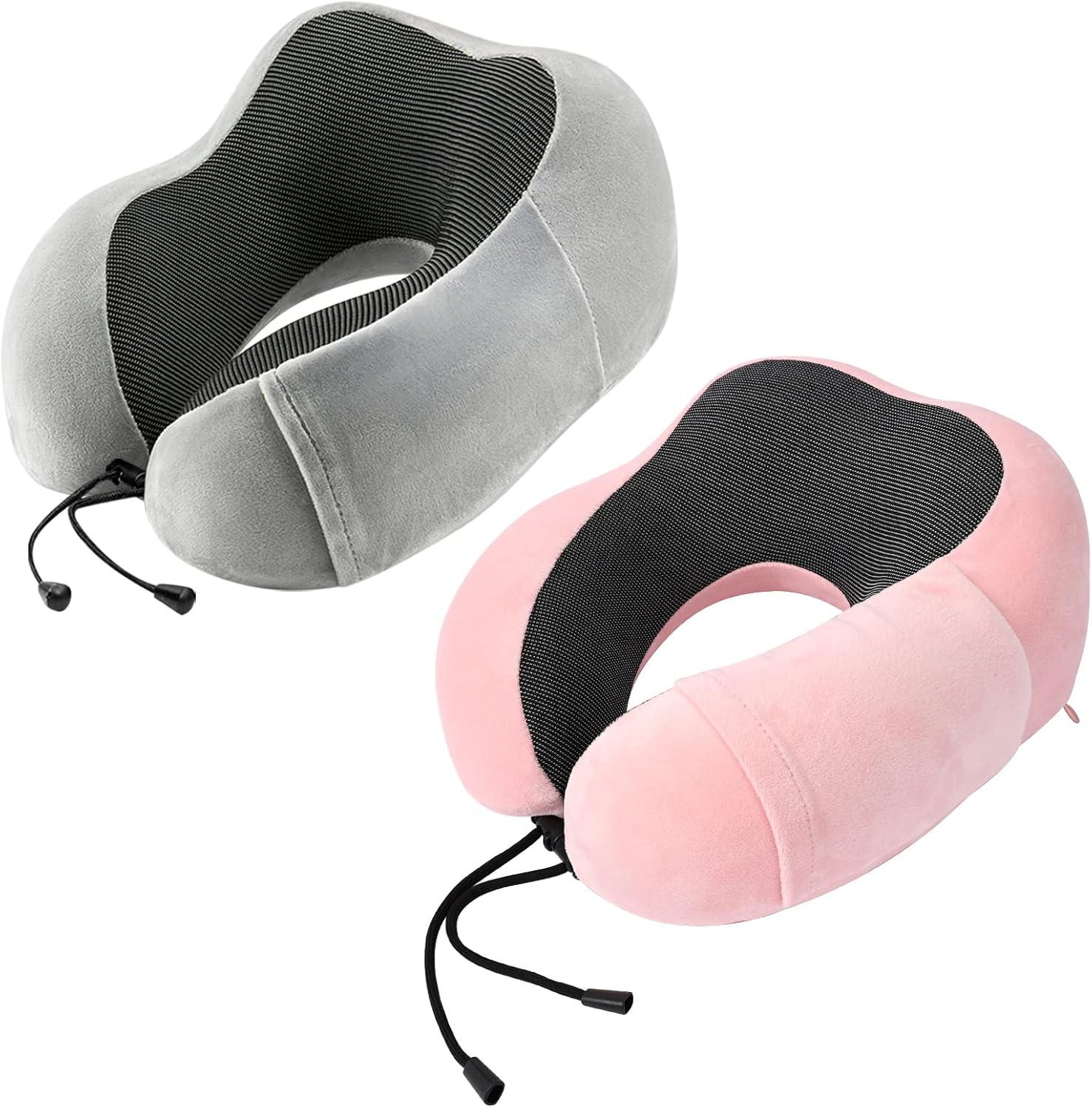 2-Pack Memory Foam Travel Neck Pillow for Airplane Comfort & Support