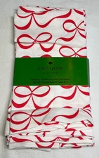 KATE SPADE NAPKINS (4) WHITE RED BOWS 60% COTTON 40% POLYESTER NIP