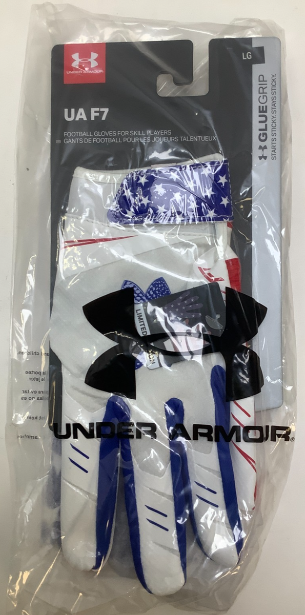 Under Armour UA F7 Adult Glue Grip Football Gloves, America Flag