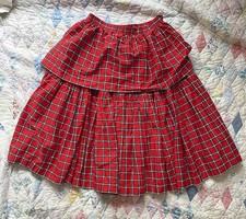 Vintage 70s Yves Saint Laurent Red Black White Grid Tiered A Line Skirt