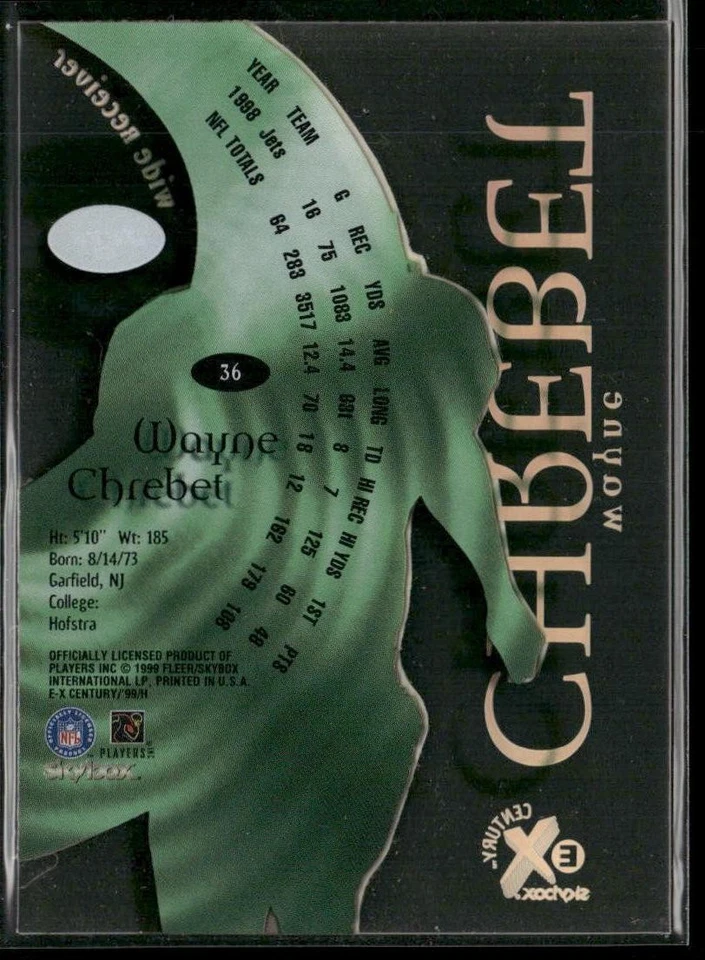1999 SkyBox E-X Century #36 Wayne Chrebet - Image 2 of 2