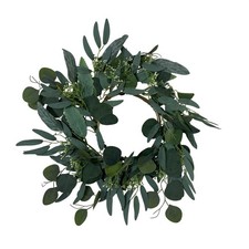 Artificial Eucalyptus Greenery Wreath with White Berries Grapevine Base 16 inch