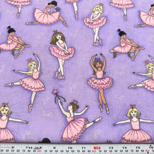 2009 Fabric Traditions Glitter Ballerinas on Purple Cotton by the HALF YARD