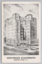 Vintage Santander Apartments Asbury Park NJ White Border Postcard 1936