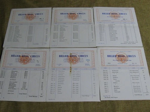 Lot 6 Original 1949-1951 BILLER BROS. CIRCUS ROUTE CARDS 76