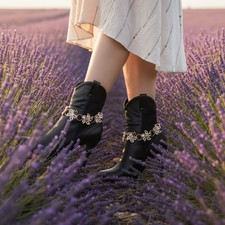 Western Women Gold Metal Chain Boot Bracelet Shoe Anklet Bling Flower Charm SET