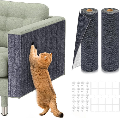 2PCS 39.4"x15.8" Self-Adhesive Cat Scratch Mat – Durable Dark Gray