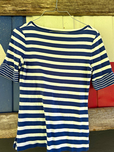Lauren Ralph Lauren Men's Blue/White Striped Cotton Knit Boat Neck Tee S
