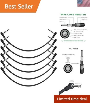 12 Inch Guitar Patch Cables 6 Pack, 1/4'' TS Right Angle Effect Pedal Flat Cab...