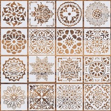 16 Pcs Mandala Stencils for Painting, 6x6 Inch Reusable 6inch, white