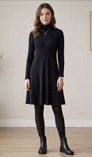 Karen Kane Midi Dress Women Size Large Black Long Sleeve High Neck A-Line 