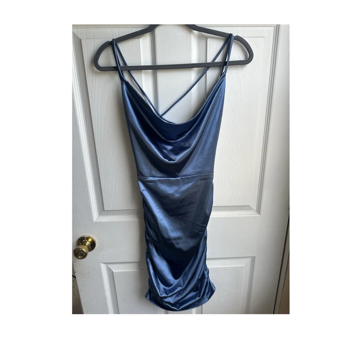 samantha formal satin midi dress Women's ASTR The Label Samantha Midi Dress Medium Blue Floral