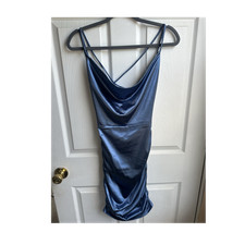 Windsor Blue Satin Cowl Neck Backless Tie Strappy Midi Dress Size S
