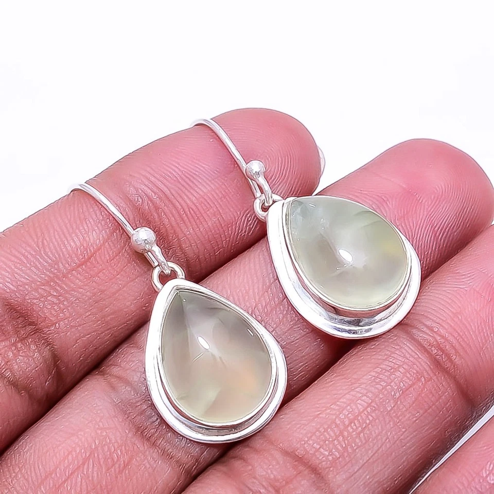 Серьги из стерлингового серебра 925 пробы Prehnite - Южная Африка 1,33 дюйма E9, рождественский подарок - Изображение 4 из 4