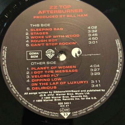    ZZ Top Afterburner LP 1985 Warner Bros 925 342-1 MASTERDISK VG+ Vinyl Roc