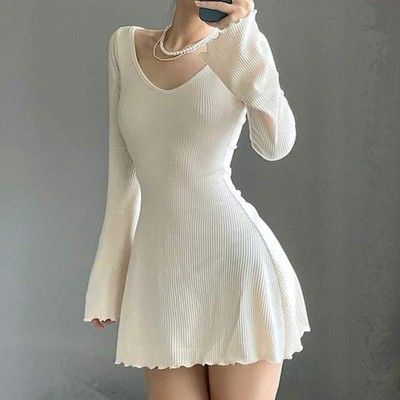    Weißes Bodycon Minikleid   Langarm | Sexy & Enganliegend | Y2K Streetwear
