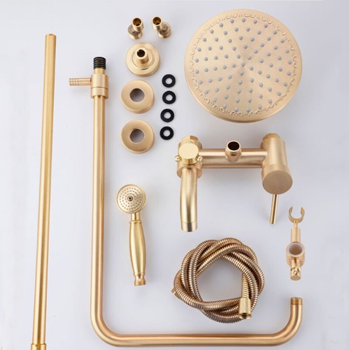 Kit de grifo mezclador de cabezal de ducha de lluvia de latón dorado cepillado de 3 vías - Imagen 7 de 7