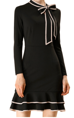 WOMENS SIZE L ALLEGRA K BLACK A-LINE DRESS PINK PIPED BOW TIE NECK RUFFLE HEM | eBay WOMENS SIZE L ALLEGRA K BLACK A-LINE DRESS PINK PIPED BOW TIE NECK RUFFLE HEM | eBay