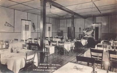 RPPC SHEET'S HOTEL DINING ROOM CROOKED LAKE INDIANA REAL PHOTO