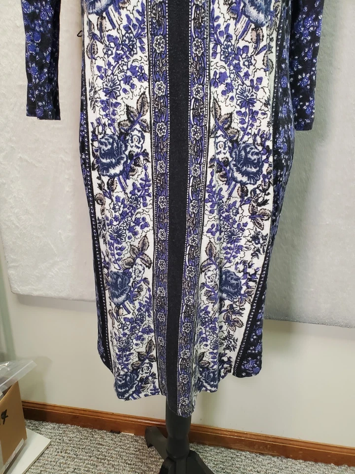 Vestido Vaina Lucky Brand Mujer Pequeño Multicolor Floral Algodón Manga Larga Cuello en V Foto 3 de 4