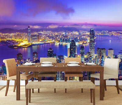 3D City Night Scene ZHUA46430 Wallpaper Wall Murals Removable Self-adhesive Ann