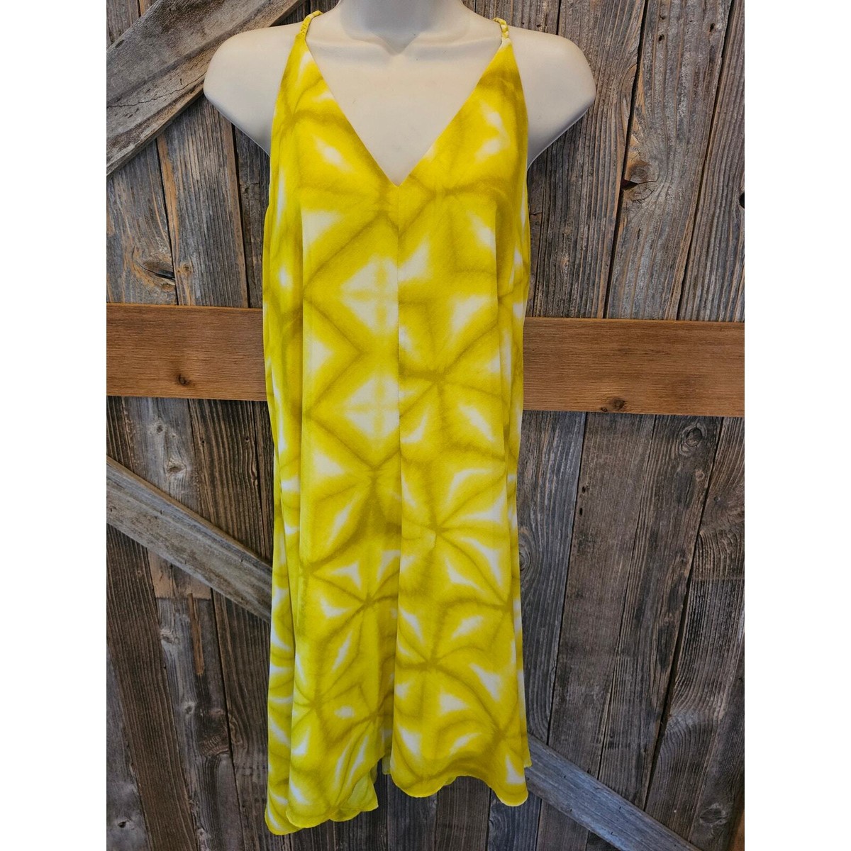 Calvin klein 10 white yellow shift dress summer sundress tiedye boho EUC  bright | eBay