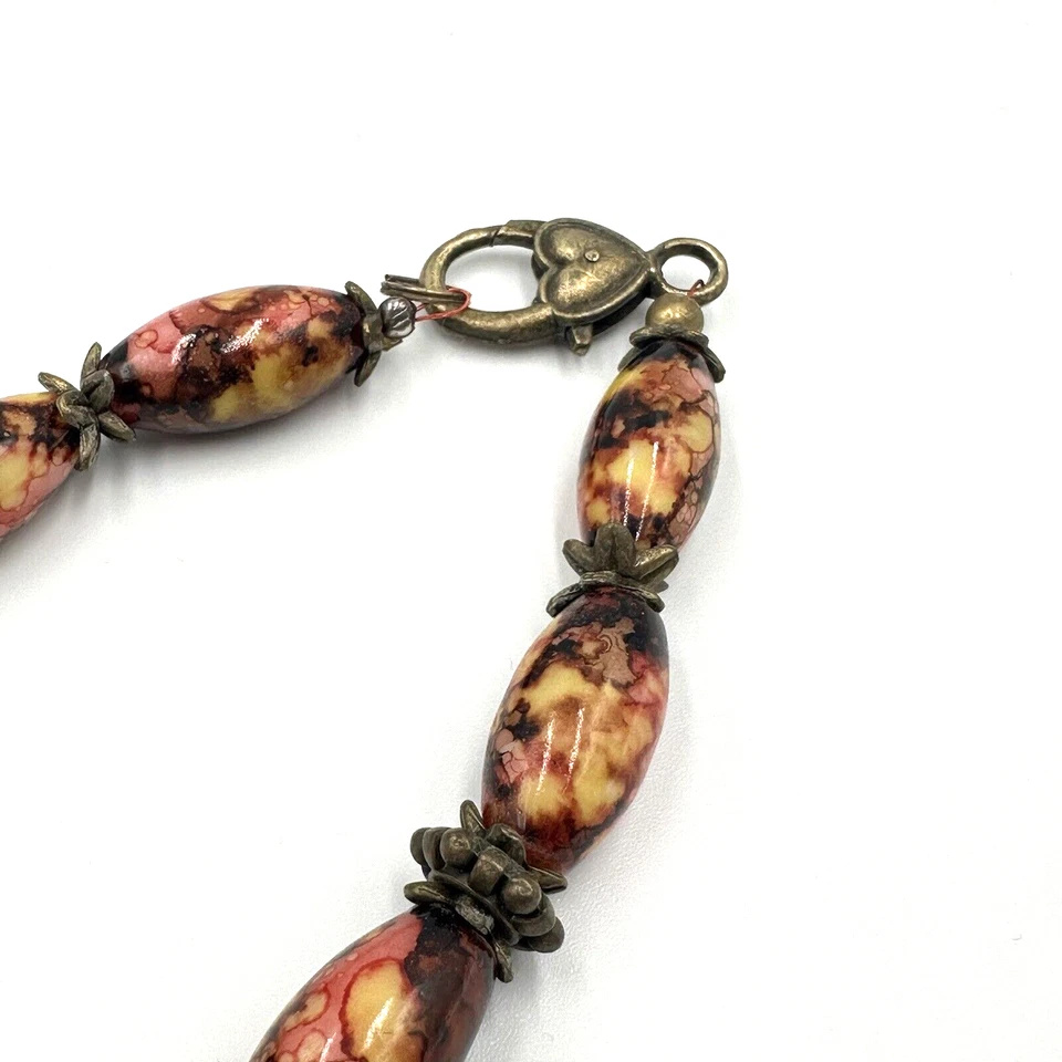 Collar colgante de jaspe ágata de fuego rojo simulado cuentas pulidas espaciadores de bronce Foto 4 de 4