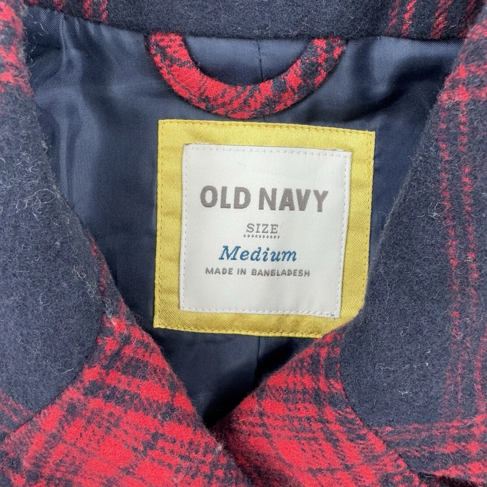 Old Navy Jacket Womens Medium Navy Red Plaid Double Breast Blazer Coat Wool Mix - Image 3 of 4