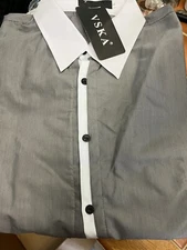 Gray Long Sleeve Button Down Dress or Casual Shirt VSKA Size XL