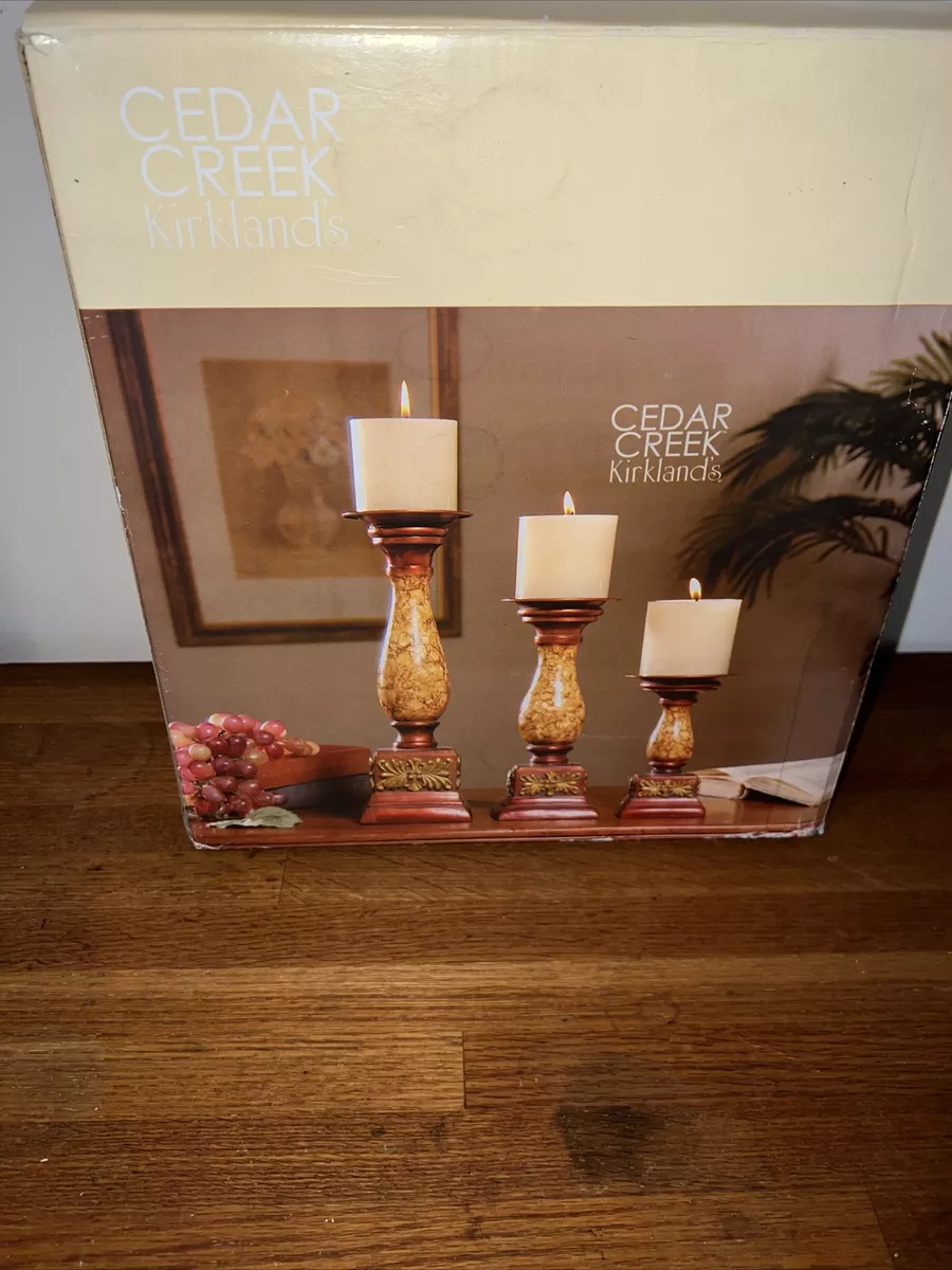 Kirklands cedar creek marble pillar candle holders 3pk set NEW eBay