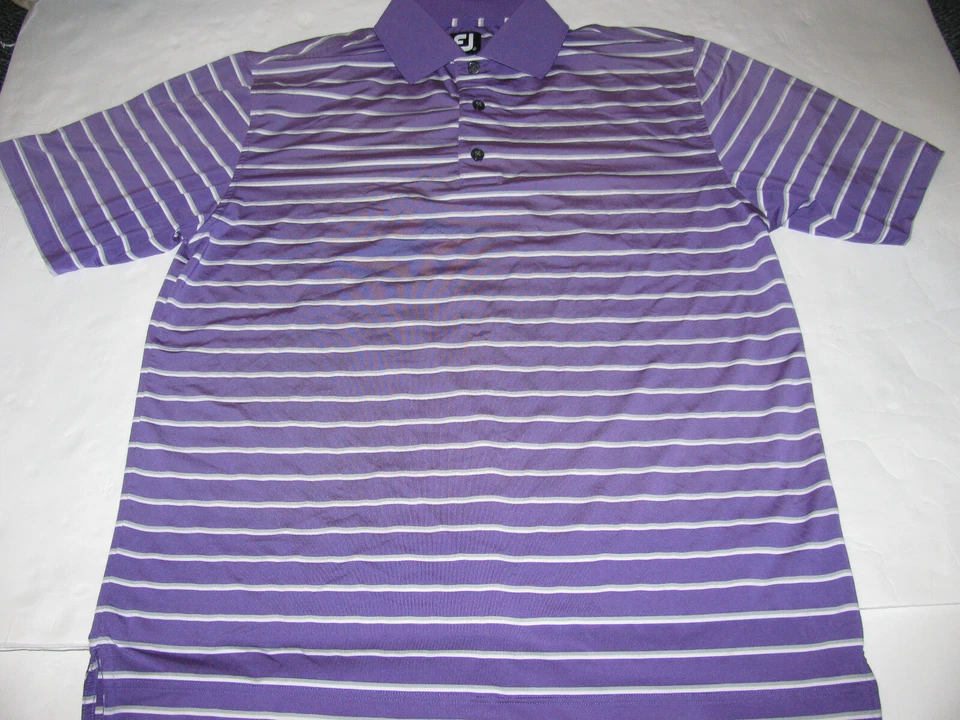  Polo de golf Footjoy FJ púrpura a rayas SS PARA HOMBRE ETIQUETA MEDIANA SUELTA Foto 2 de 4