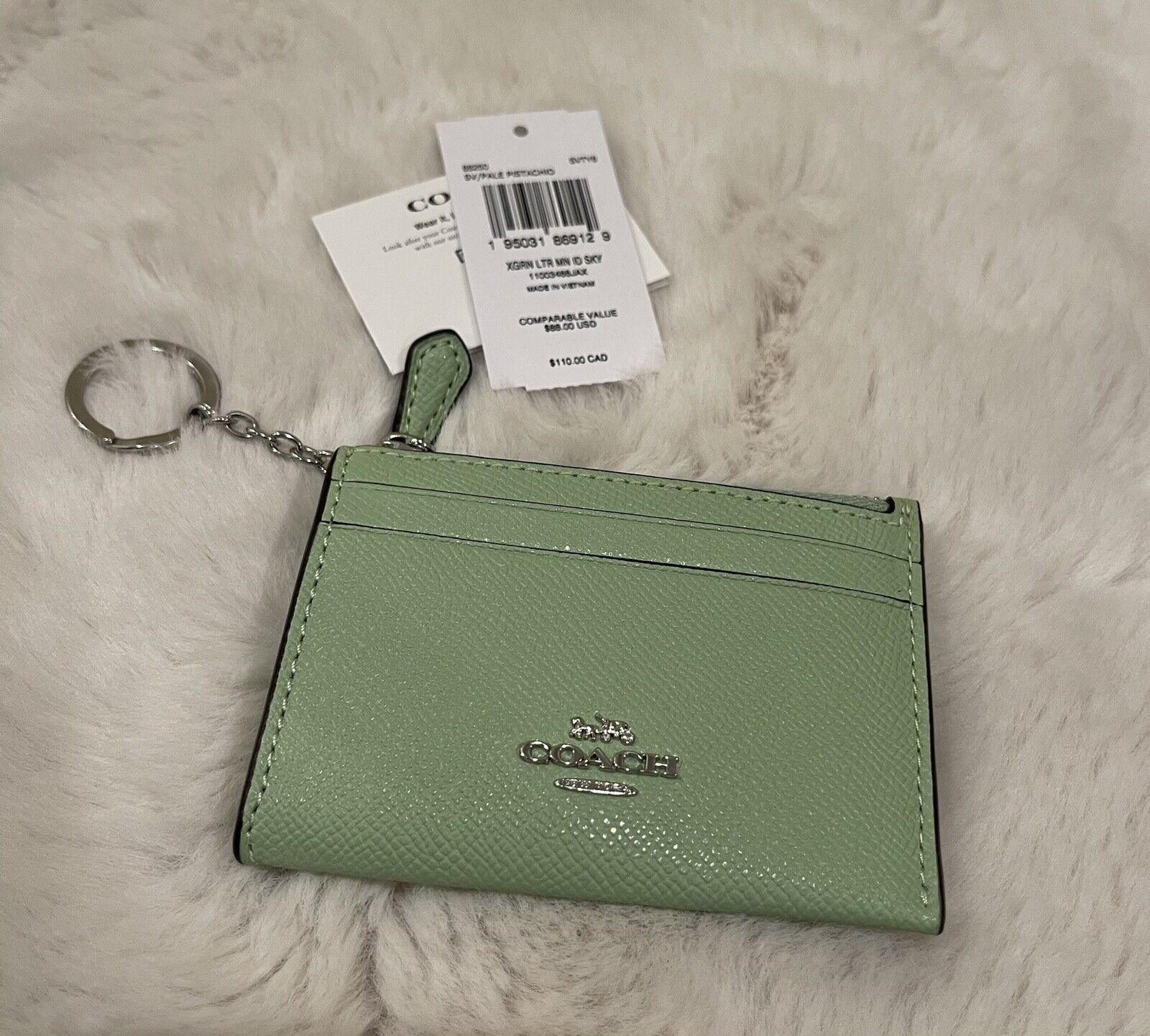 New Coach Mini Skinny ID Case Silver Pale Pistachio Green 88250