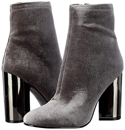 RRP £80 ALDO CASSYDIE GREY CRUSHED VELVET MIRROR HIGH HEEL ANKLE