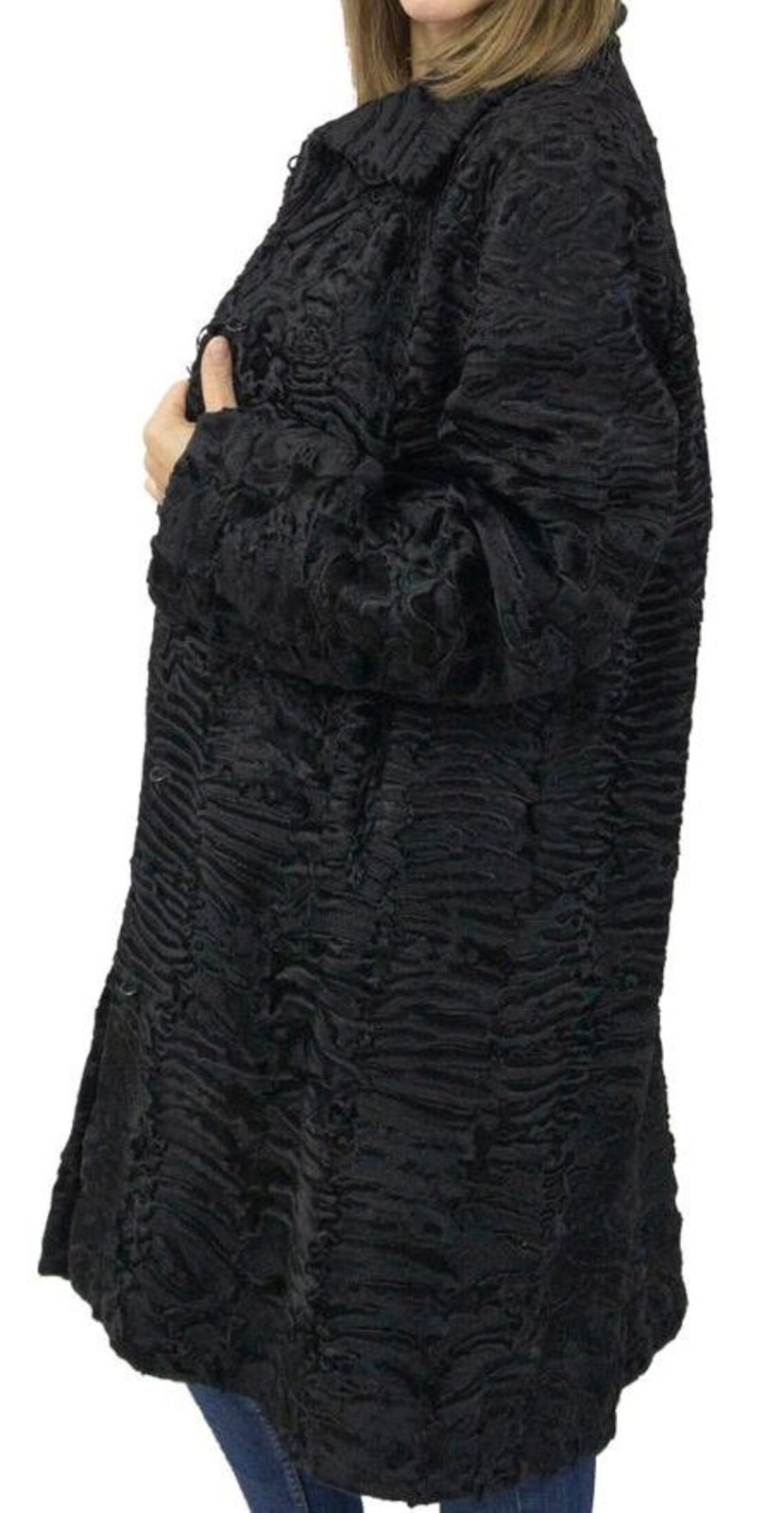 Women's Classic Style Astrakhan Fur Coat In Black Long Coat Handmade Jacket New image 2