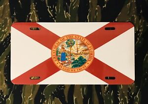 FLORIDA STATE FLAG AND AMERICAN FLAG METAL ALUMINUM CAR LICENSE PLATE TAG