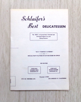 Vintage Schlaifer's Best Delicatessen Souvenir Mini Menu ca. 1950's Rare LA Cool