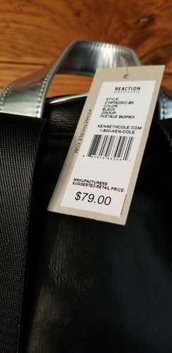 NWT Womens Reaction Kenneth Cole Face Value Backpack Black Silver - 第 12/12 張圖片