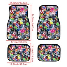 4pcs Jdm Sticker Bomb Multicolor Fabric Floor Mats Interior Carpets Universal