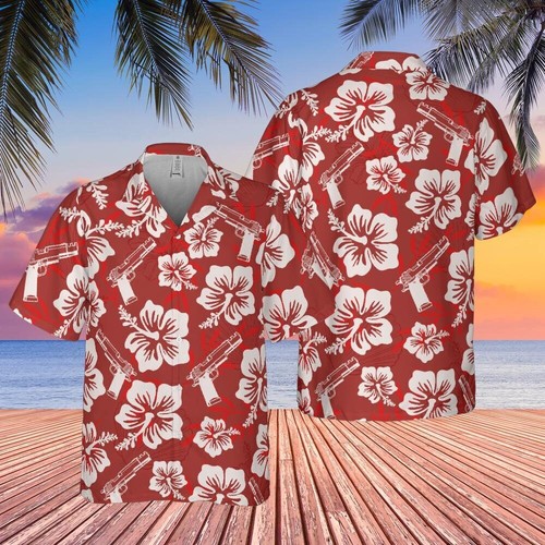 Gun Hawaiian Shirt Red - Picture 4 of 13